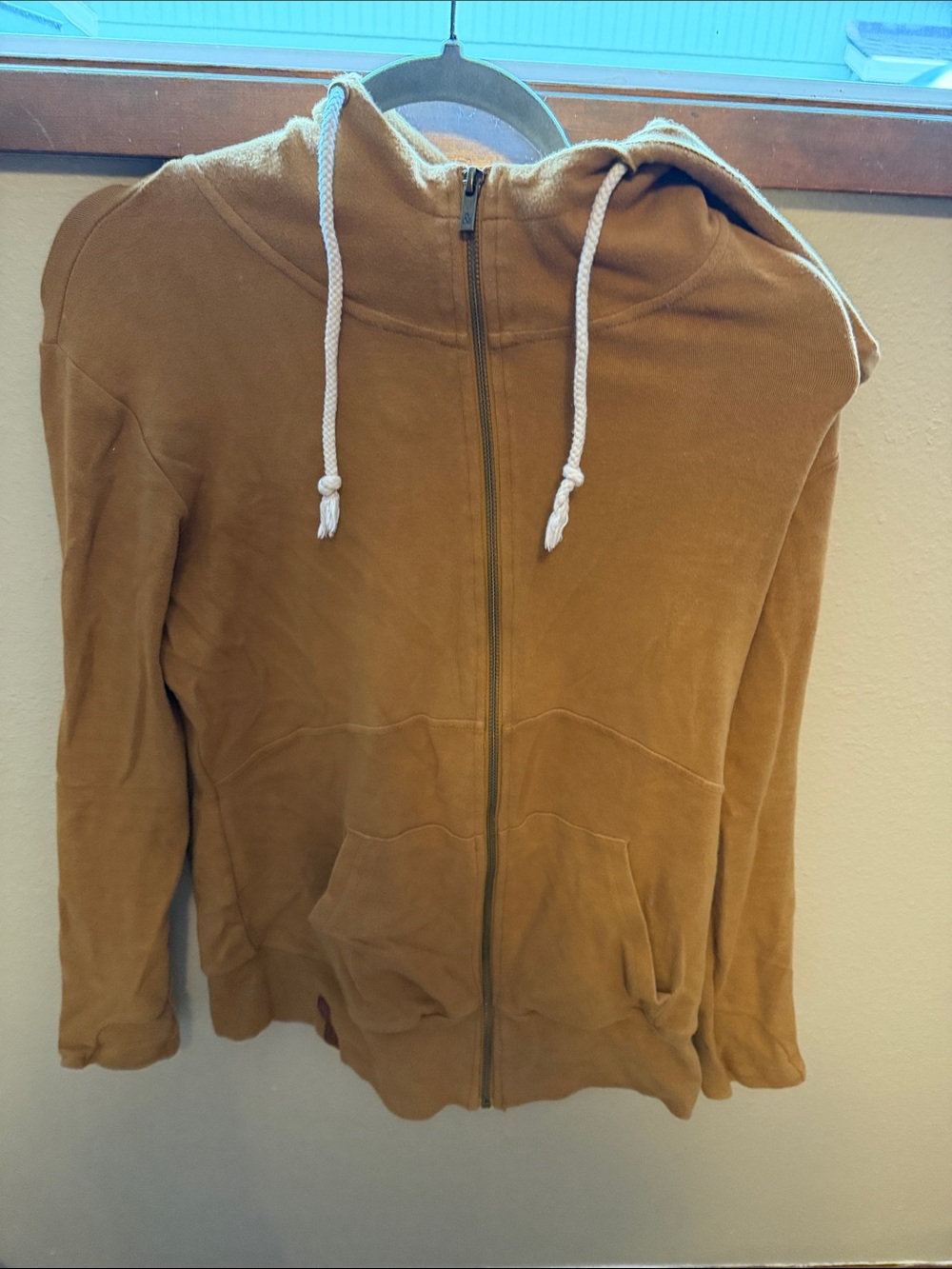 (39)AMPERSAND AVE Mustard Zip Hoodie with White Drawstrings